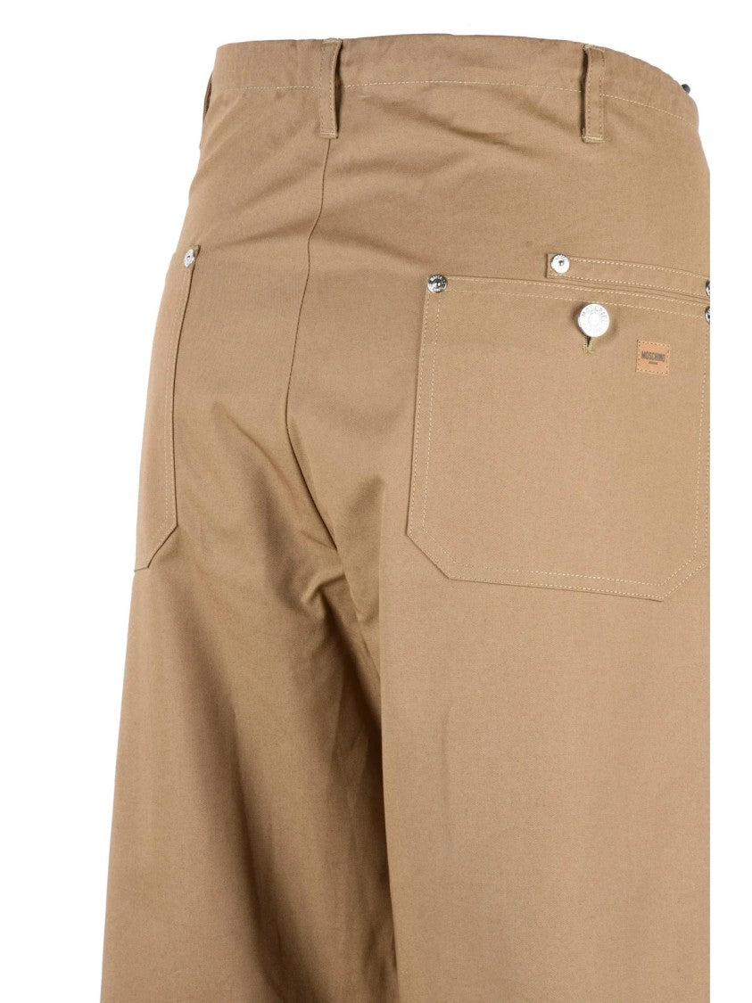 Mo5ch1no Jeans Beige Wide-Leg Baggy Pants With Adjustable Drawstring