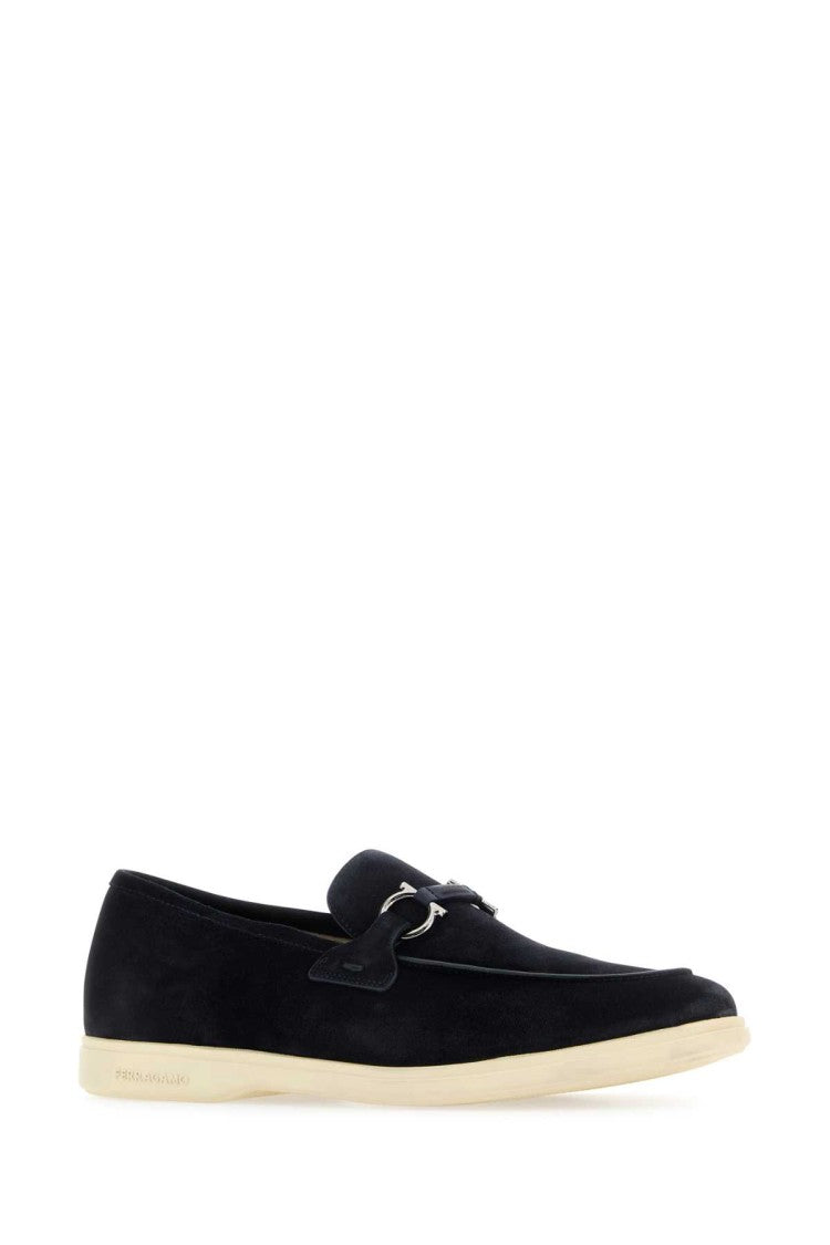 Salvatore Ferragamo Navy Blue Suede Cosimo Loafers