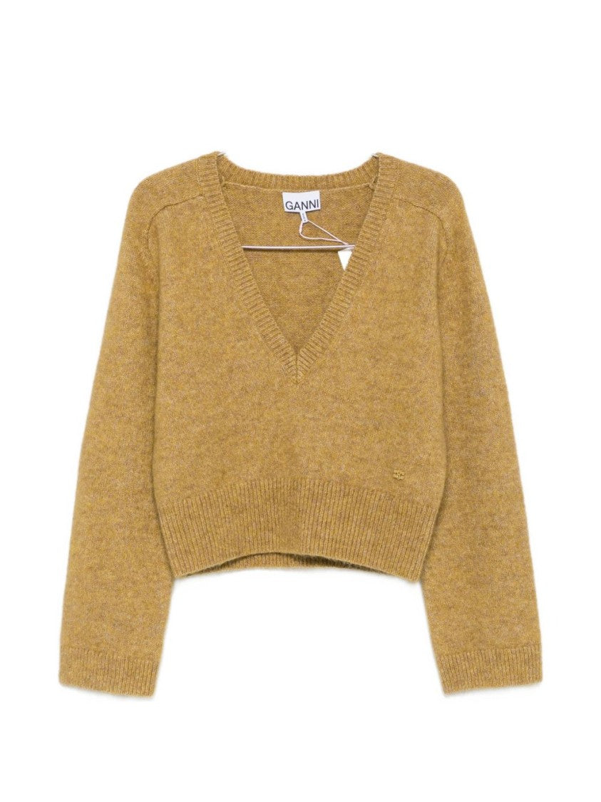 Ganni Mohair Blend Soft V-Neck Sweater