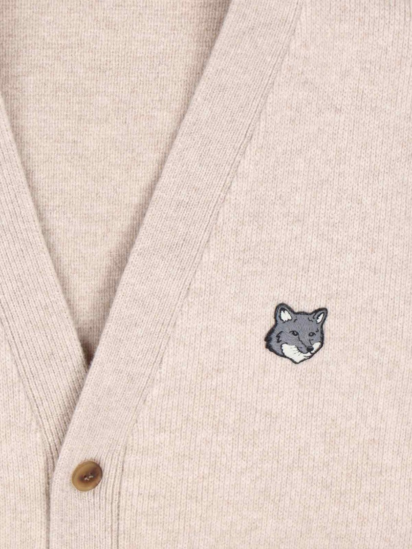 Maison Kitsuné "Fox Head" Cardigan, In Beige Wool