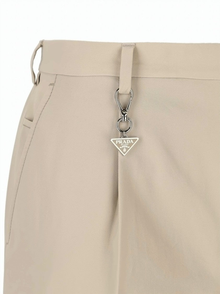 Prada Beige Cotton Slim Fit Triangle Logo Pants
