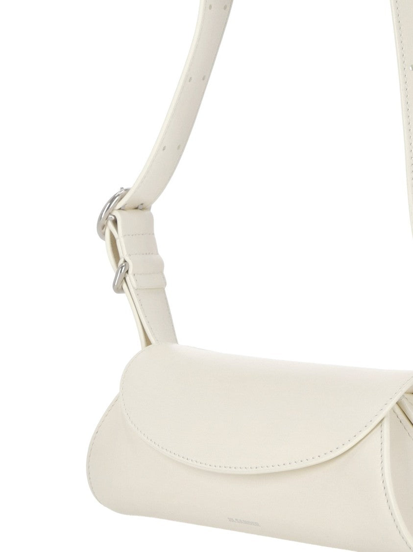 Jil Sander Curved Flap Shoulder Bag In Smooth Calf Leather