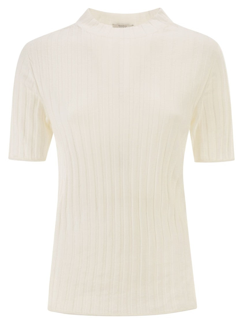 Peserico Easy Short-Sleeved Turtleneck Knit Jumper With Ribbed Texture