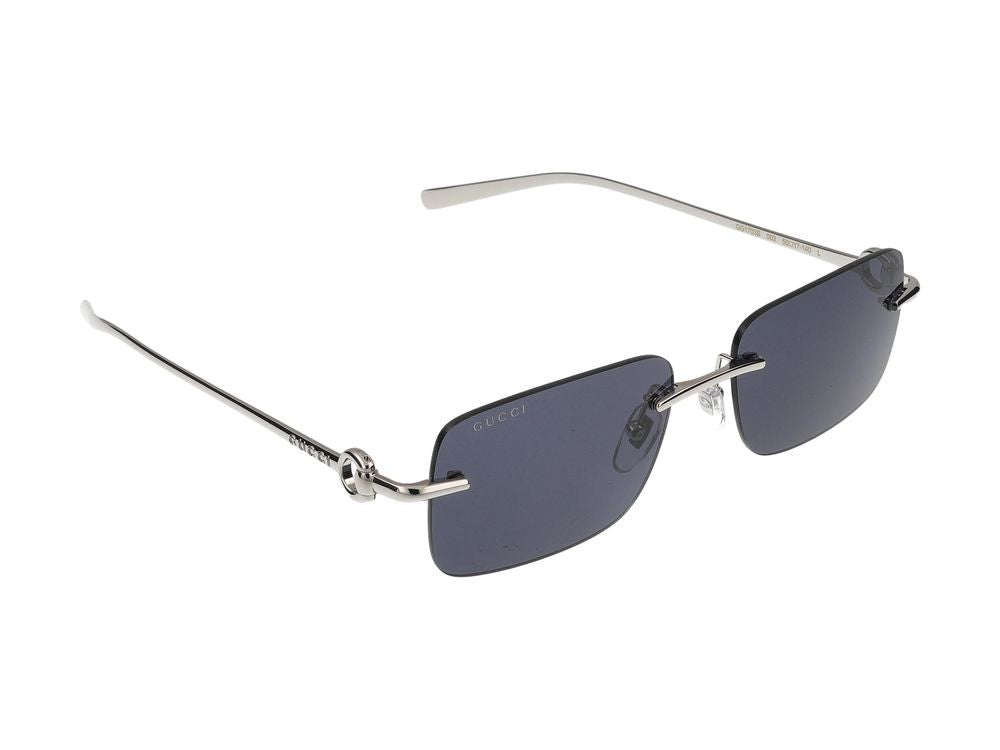 Gucci Silver Blue Lenses Rectangular Metal Sunglasses