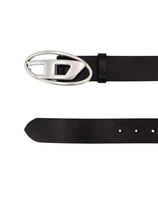 Diesel Leather Belt With Distinctive Silver-Tone Oval Buckle