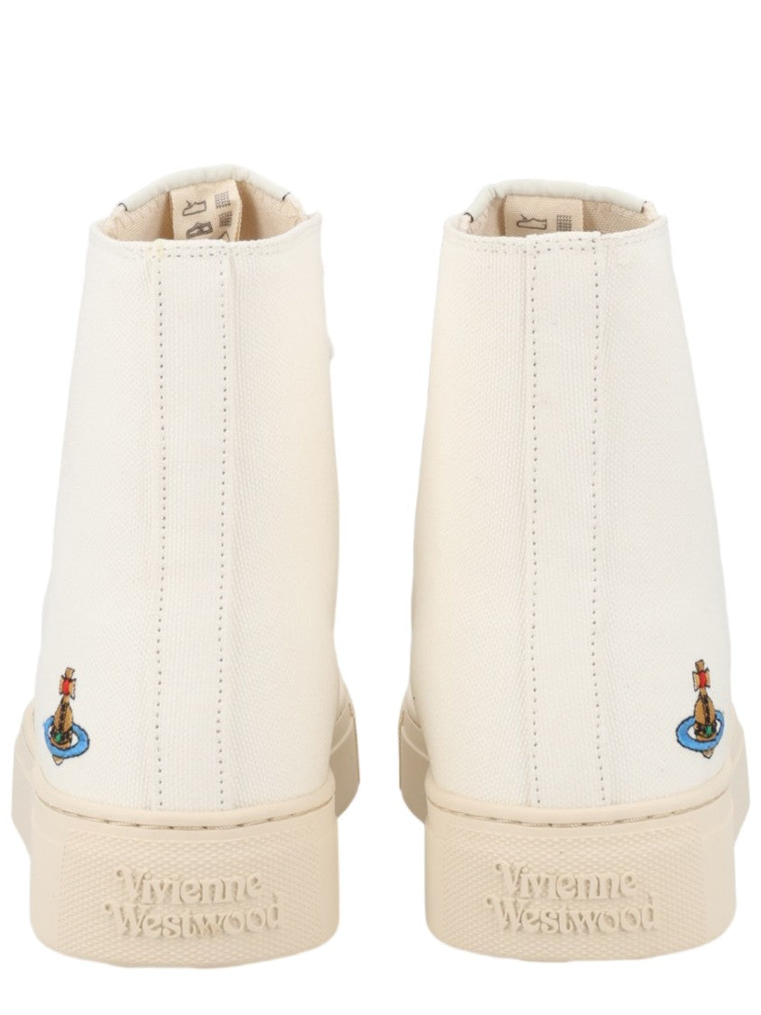 Vivienne Westwood Off-White Canvas Embroidered Emblem Sneakers