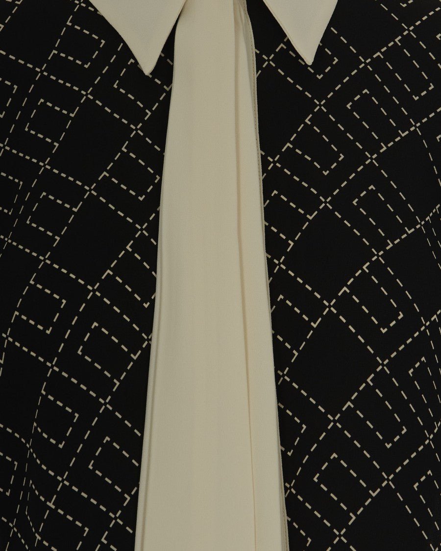 Elisabetta Franchi Black/Milk Two-Tone Print Georgette Shirt