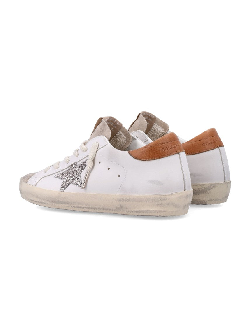 Golden Goose White Leather Glitter Super-Star Sneakers