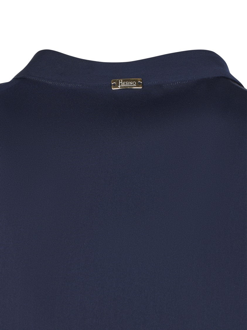 Herno Flowing Blue Dress With High Neckline