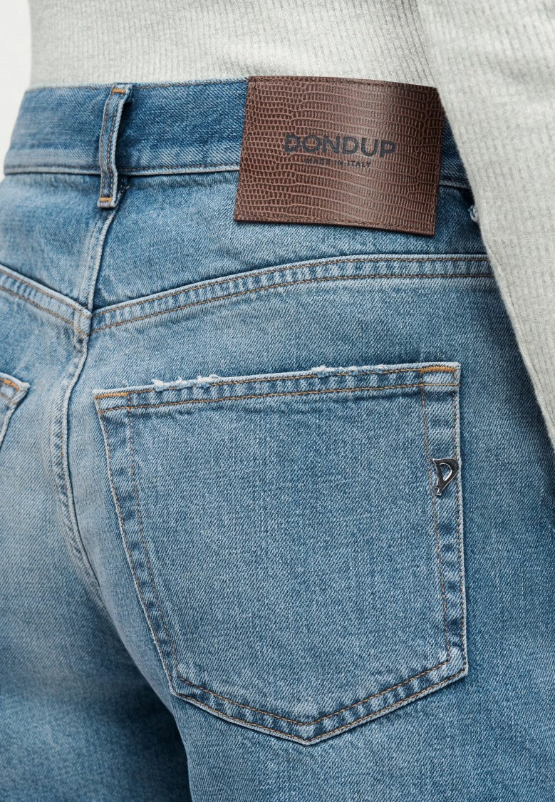 Dondup Medium Blue Faded High-Waisted Denim Shorts