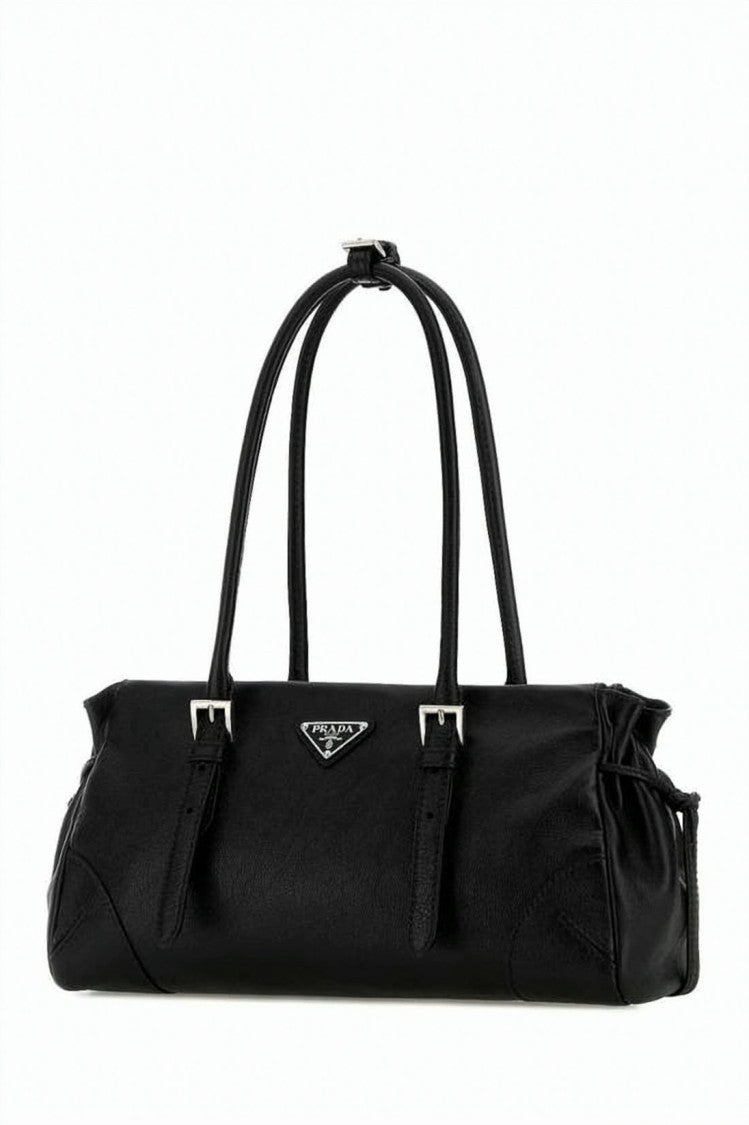Prada Elongated Smooth Leather Tote Bag With Triangular Logo