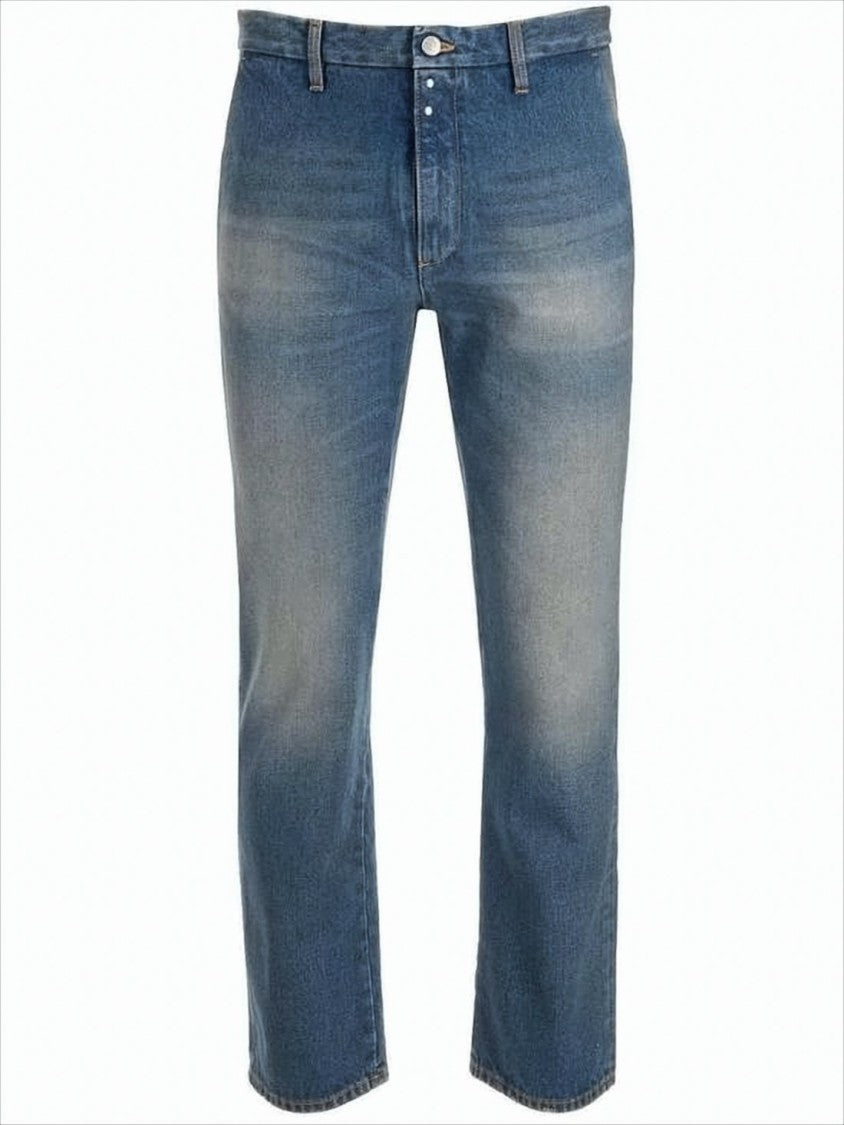 Mm6 By Maison Margiela Classic Mid-Rise Straight-Leg Denim Pants With Subtle Distressing