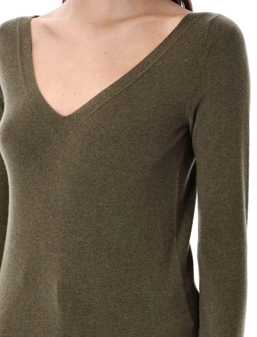 Saint Laurent V Neck Knit Ribbed Sweater