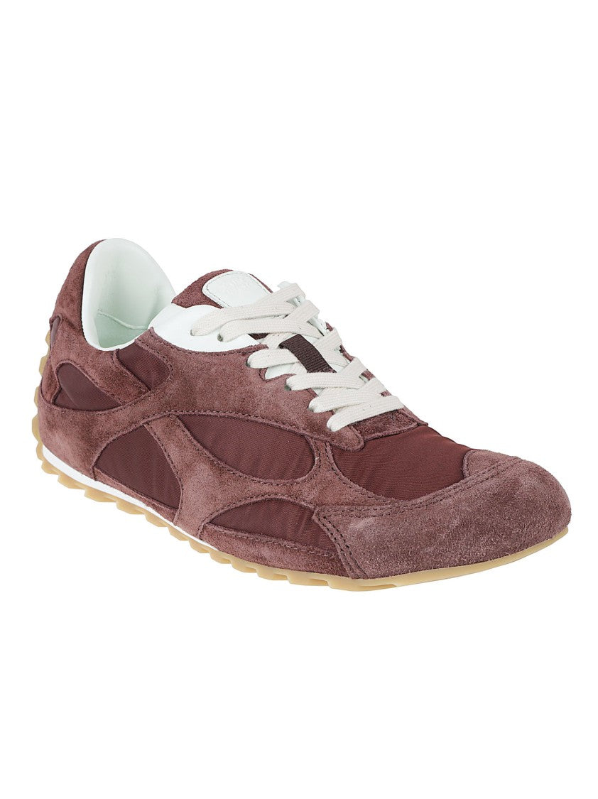 Bottega Veneta Low-Profile Burgundy Leather Suede Sneakers