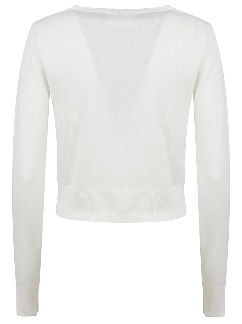 Ermanno Scervino Cropped White Sweater With Floral Lace Applique