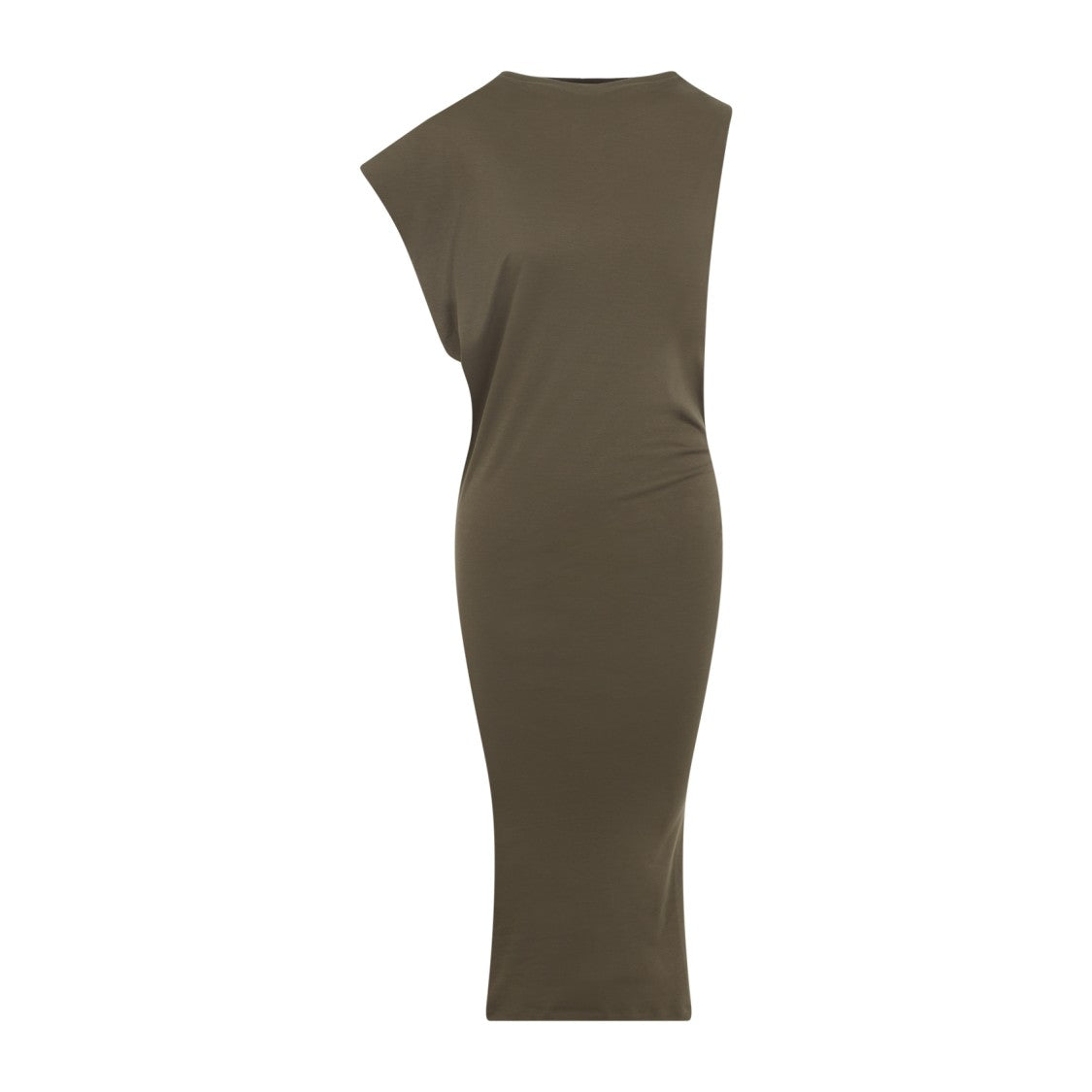 Jacquemus Asymmetrical One-Shoulder Midi Dress In Muted Olive Green