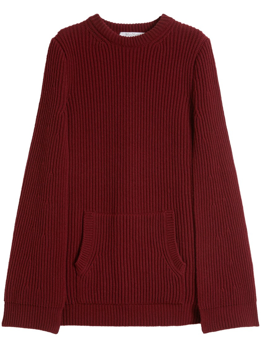 Max Mara Burgundy Ribbed Knit Dress With Kangaroo Pocket