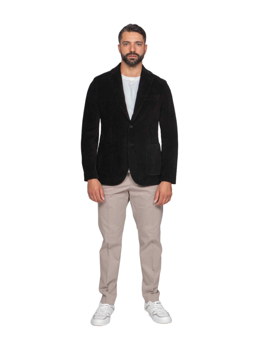 Circolo 1901 Tailored Black Corduroy Jacket With Notch Lapels And Structured Fit