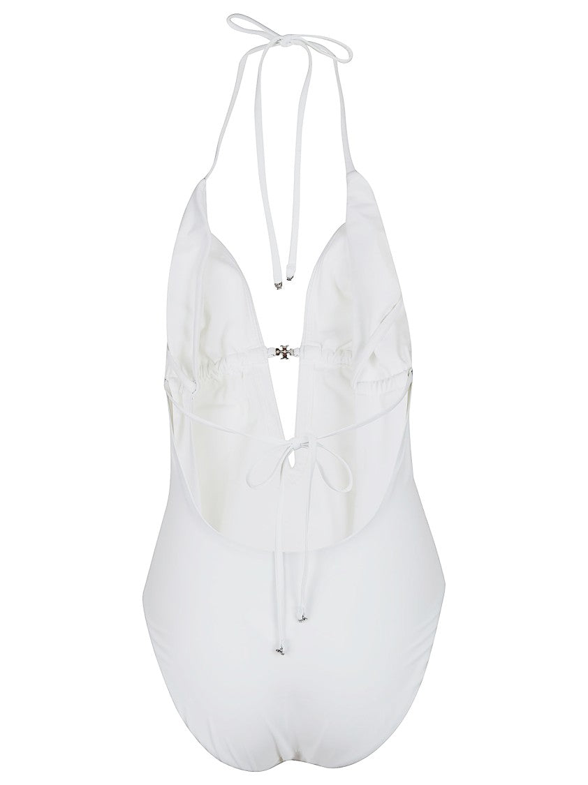 Tory Burch Tie-Back One-Piece Swimsuit With Gathered Back And Logo Hardware
