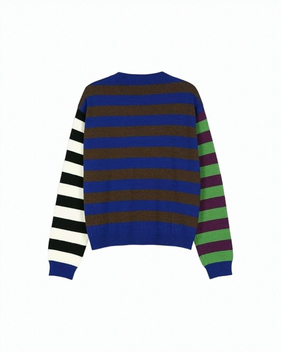 Andersson Bell Mismatched Striped Knit Sweater With Heart Graphic