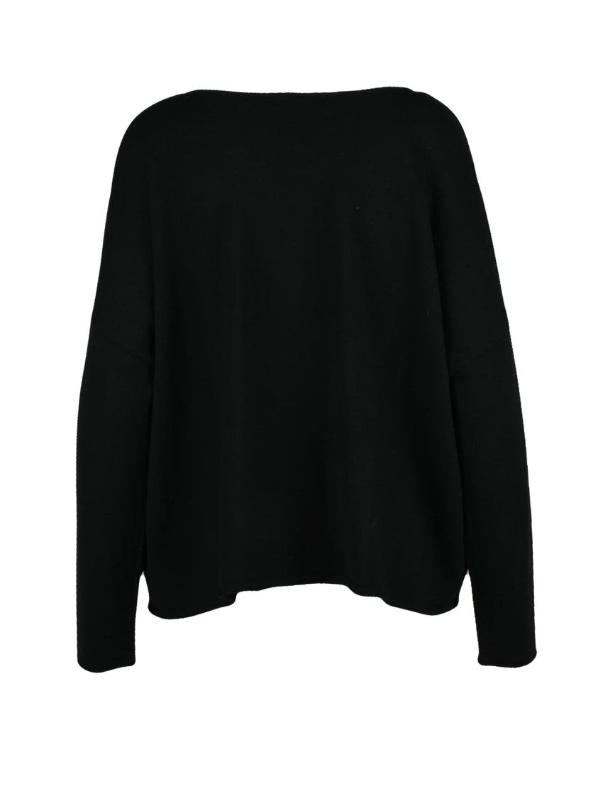 Pier Antonio Gaspari Black/White Boat Neck Virgin Wool Sweater