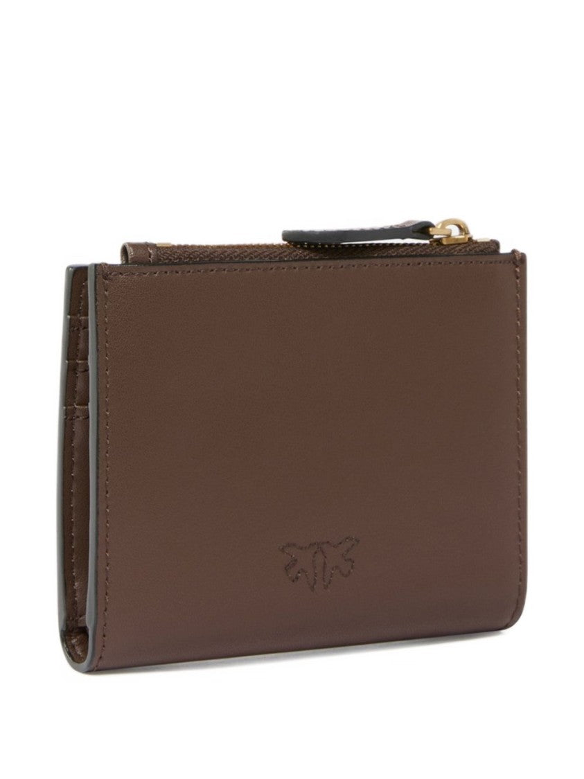Pinko Compact Calf Leather Wallet With Gold-Tone Emblem