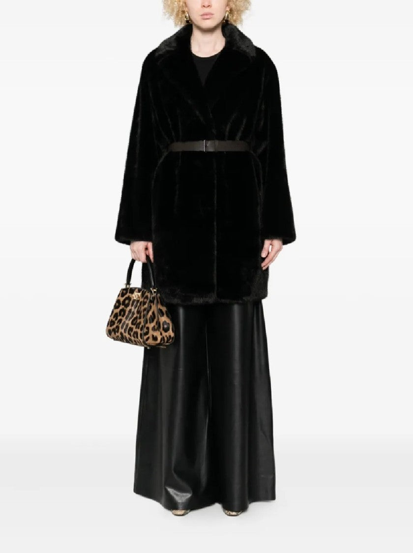 P.A.R.O.S.H. Plush Black Faux Fur Coat With Tailored Silhouette