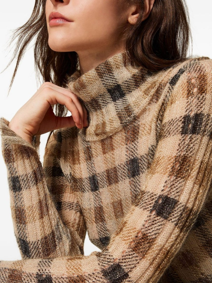Twin-Set Camel And Black Plaid Knit Sweater