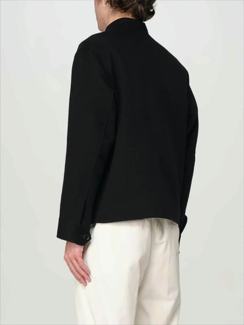 Lardini Minimalist Black Wool Jacket With High Collar