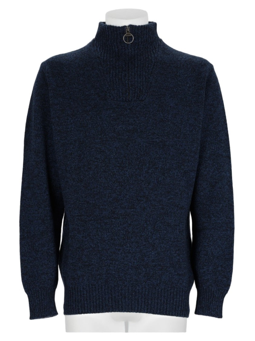 Barbour Midnight Blue Zippered Textured Wool Sweater
