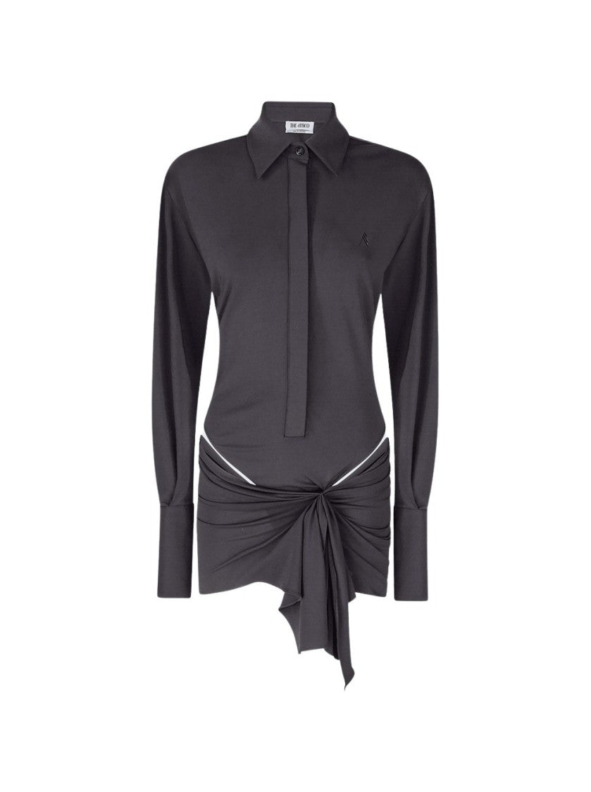 The Attico Black Mini Shirt Dress With Draped Skirt