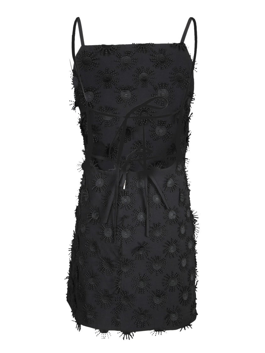 Msgm Delicate Floral Embroidered Black Dress