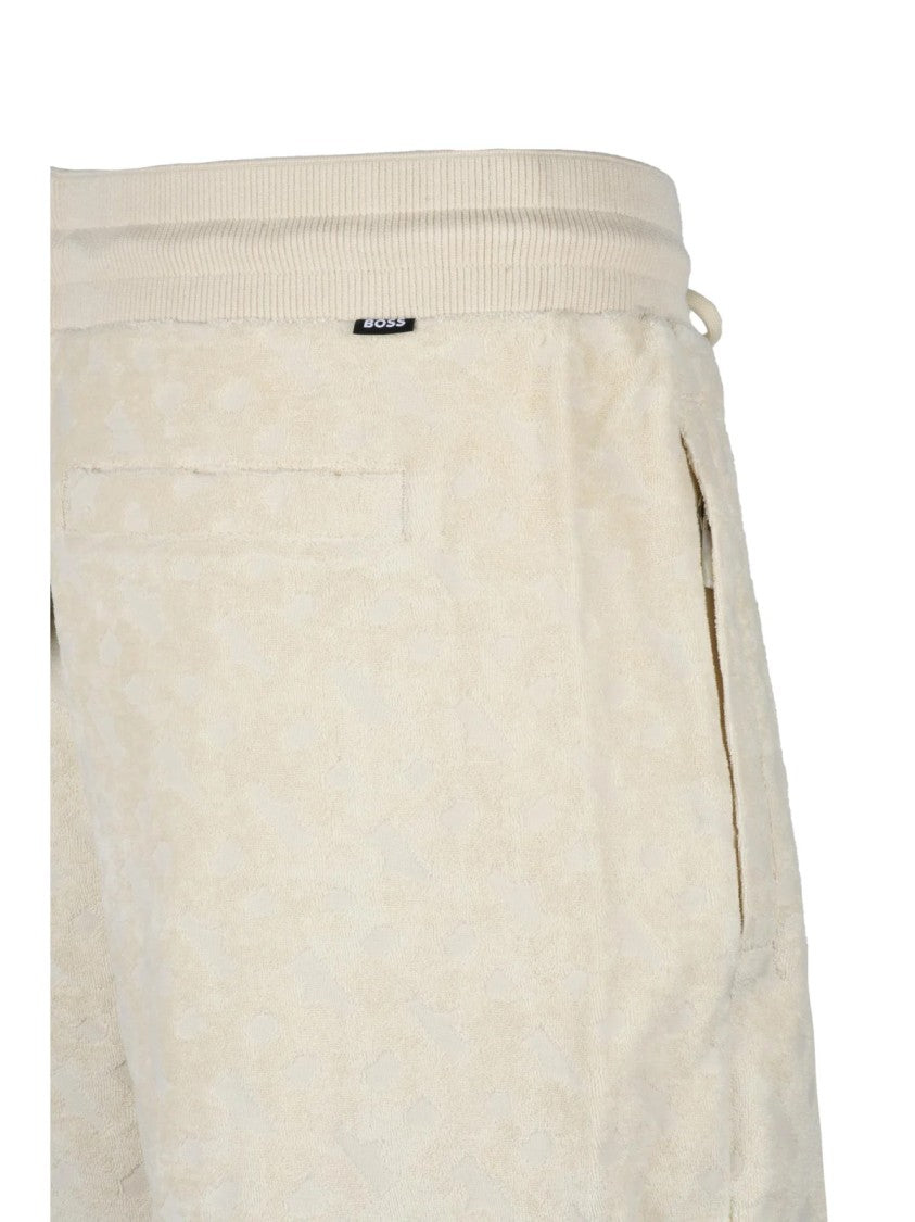 Boss White Cotton Terry Cloth Shorts