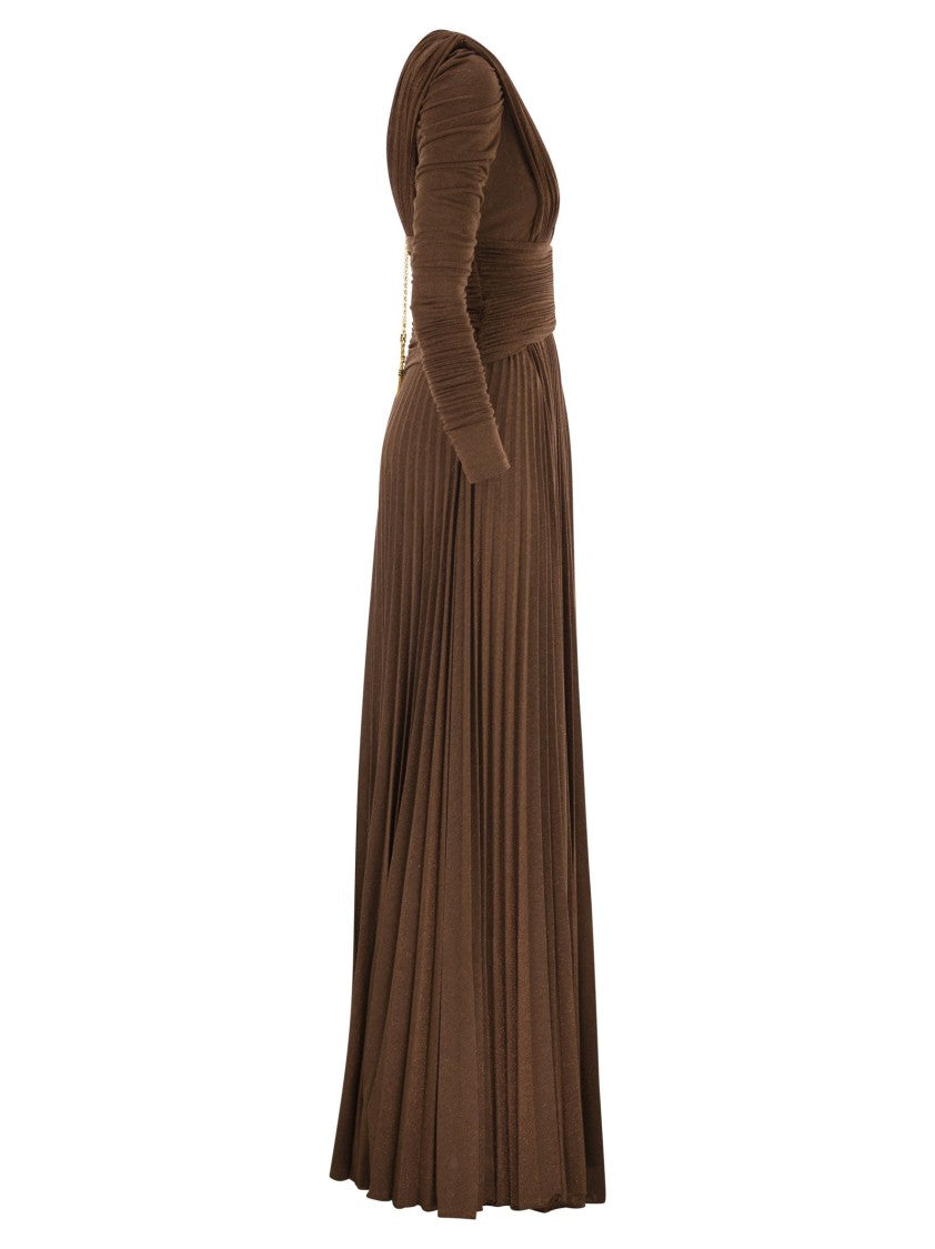 Elisabetta Franchi Red Carpet Dress In Lurex Jersey With Necklace