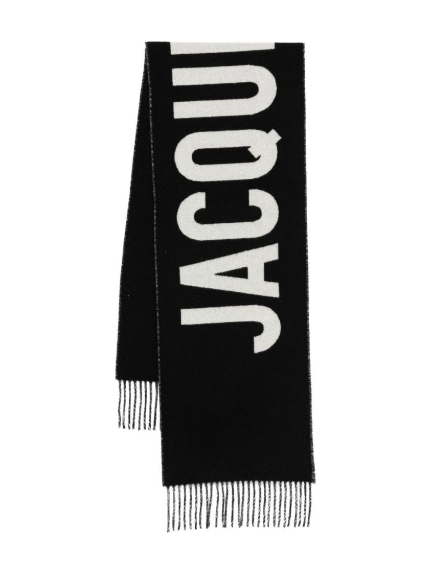 Jacquemus Fringe-Detail Black Scarf With Brushed Finish