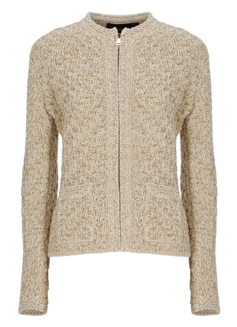Fabiana Filippi Beige Sequin Zip Cotton Cardigan