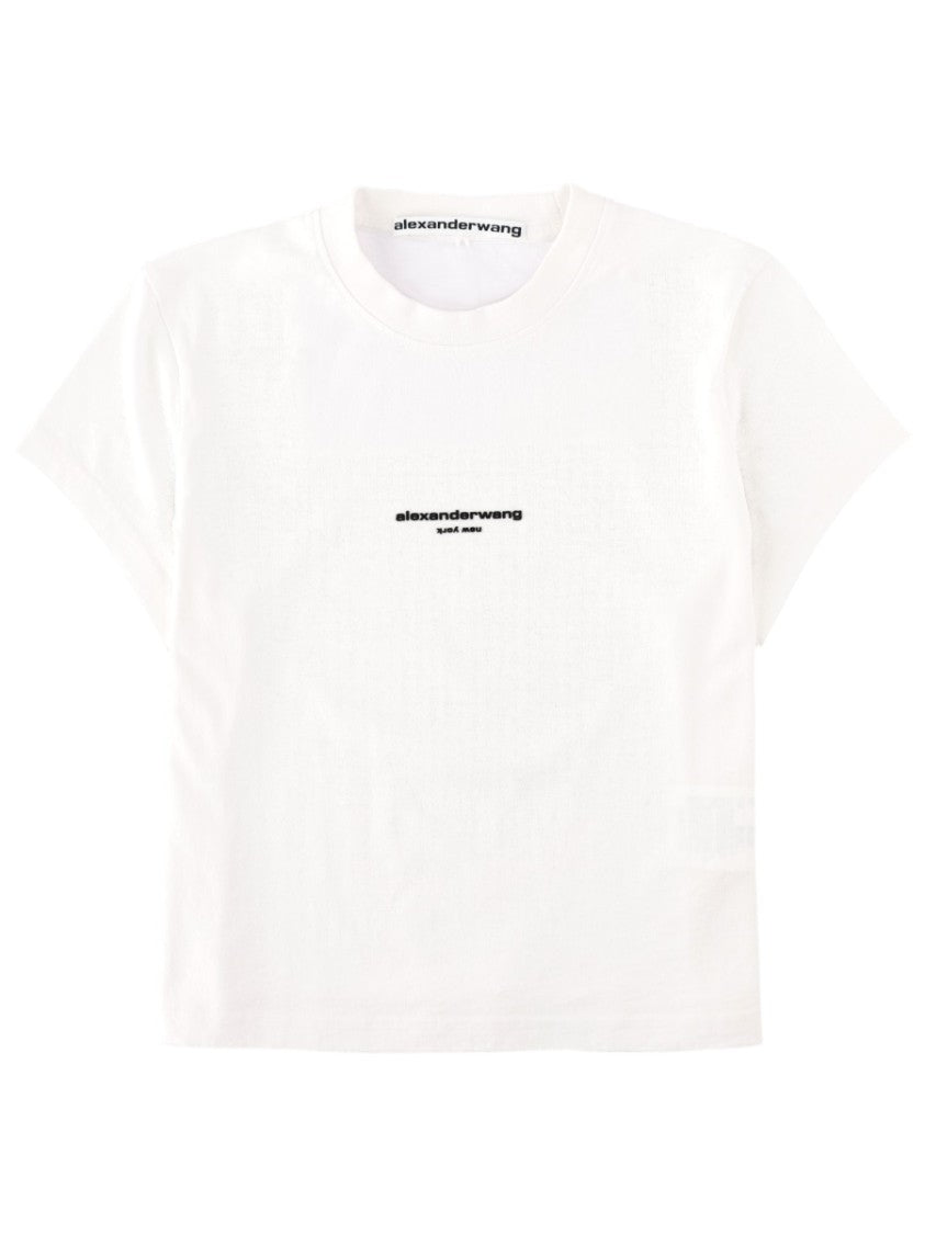 Alexander Wang Cropped Centered Logo White Cotton T-Shirt