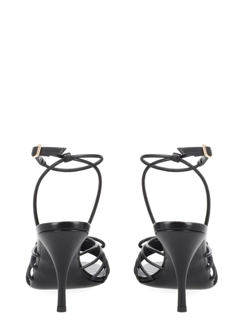 Versace Opera Bow Gold-Tone Emblem Sandals