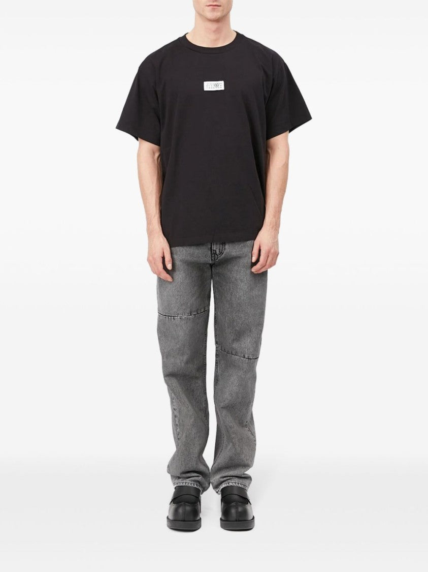Mm6 By Maison Margiela Relaxed-Fit Black Cotton T-Shirt With Front Logo Patch