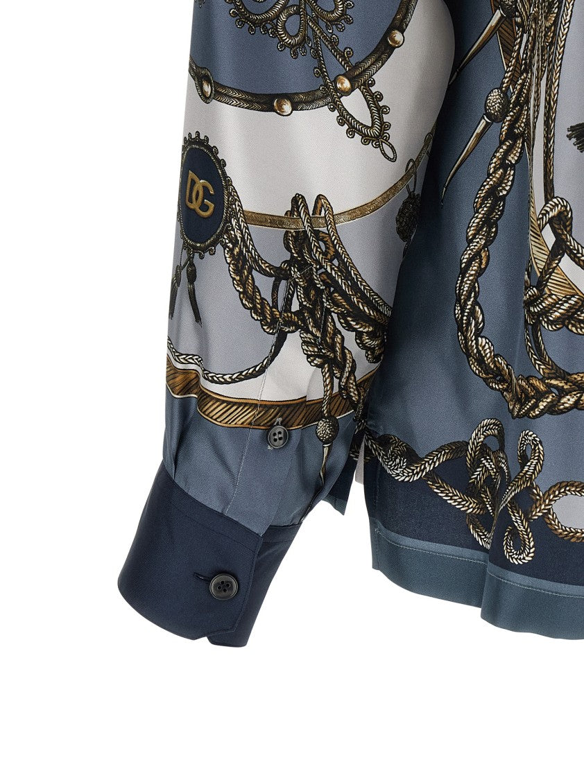Dolce & Gabbana 'Cargo' Print Silk Twill Bowling Shirt