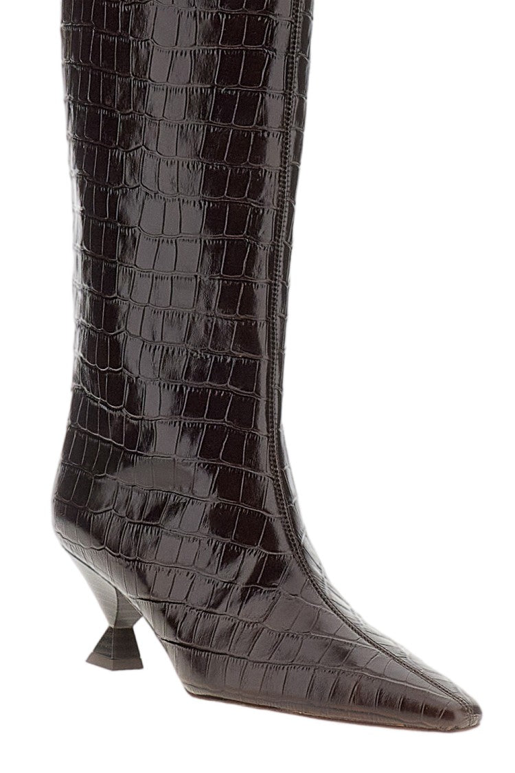 Maria Luca Brown Noa Croc-Embossed Leather Knee-High Boots