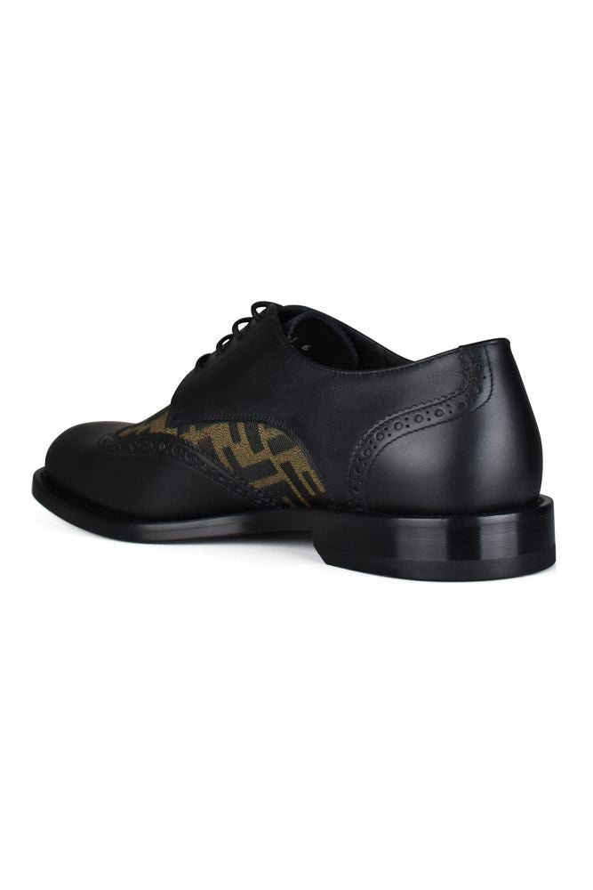 Fendi Brogue Leather Derbies With Ff Fabric Accents