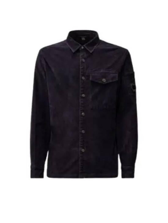 C.P. Company Textured Blue Button-Up Jacket With Classic Collar And Chest Pocket