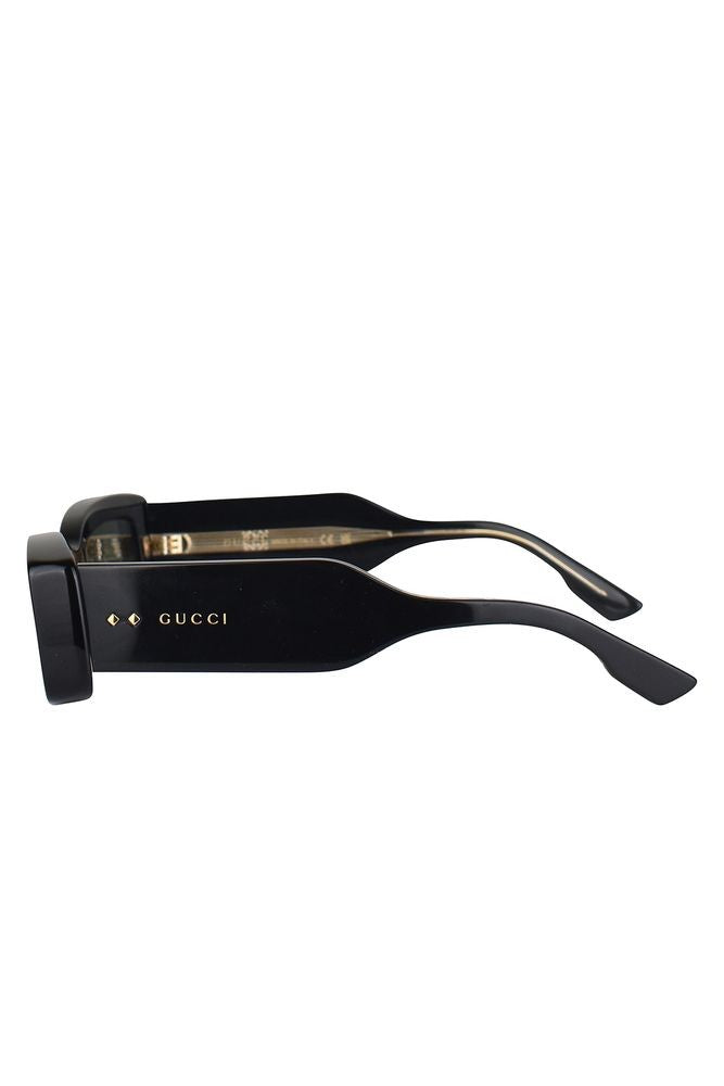 Gucci Opaque Black Acetate Rectangular Sunglasses