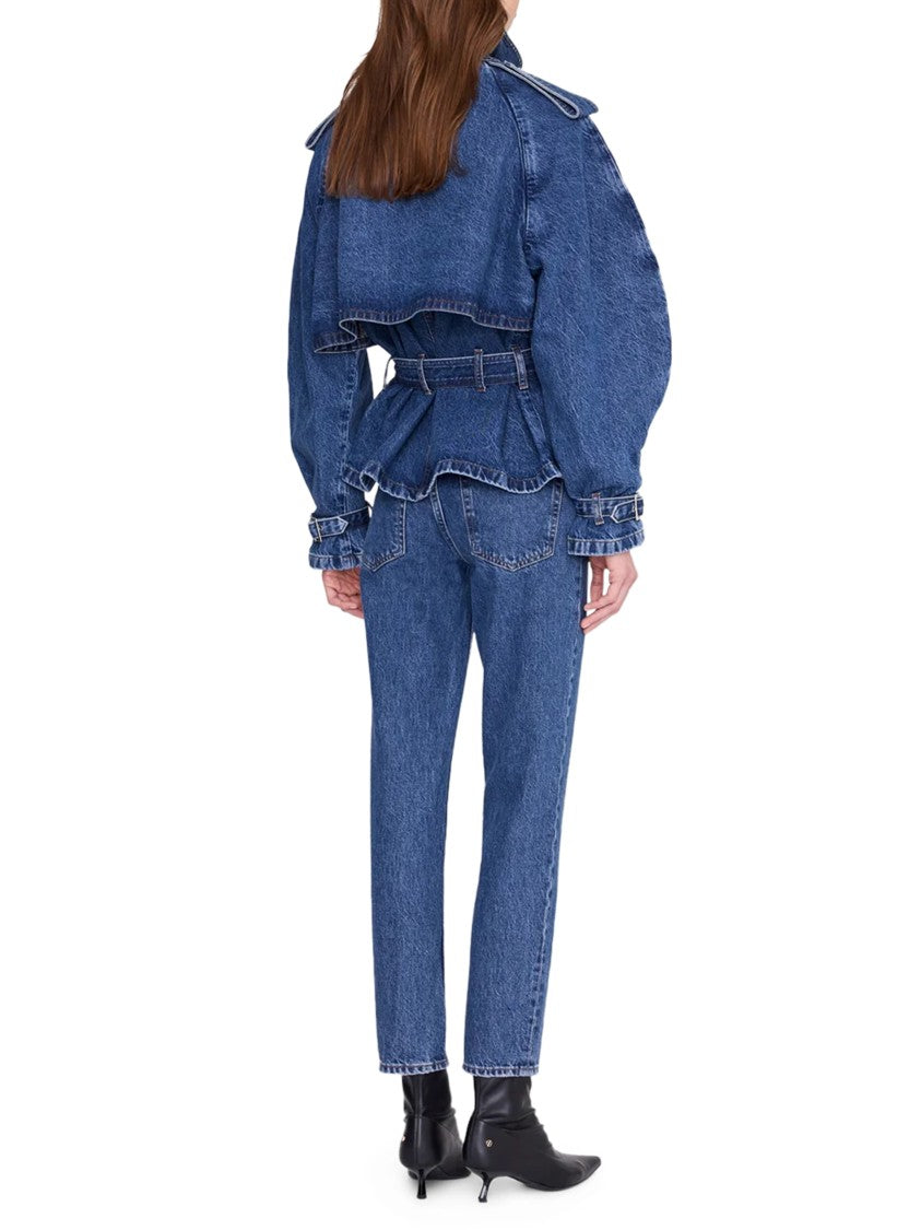 Anine Bing Pascale Double-Breasted Cropped Denim Trench Coat