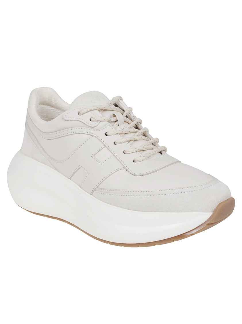 Hogan H696 Lace-Up Sneakers With Nappa Leather And Suede Inserts