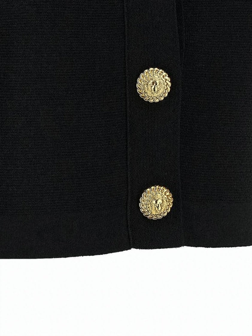 Balmain Cropped Black Cardigan With Gold-Tone Detailing