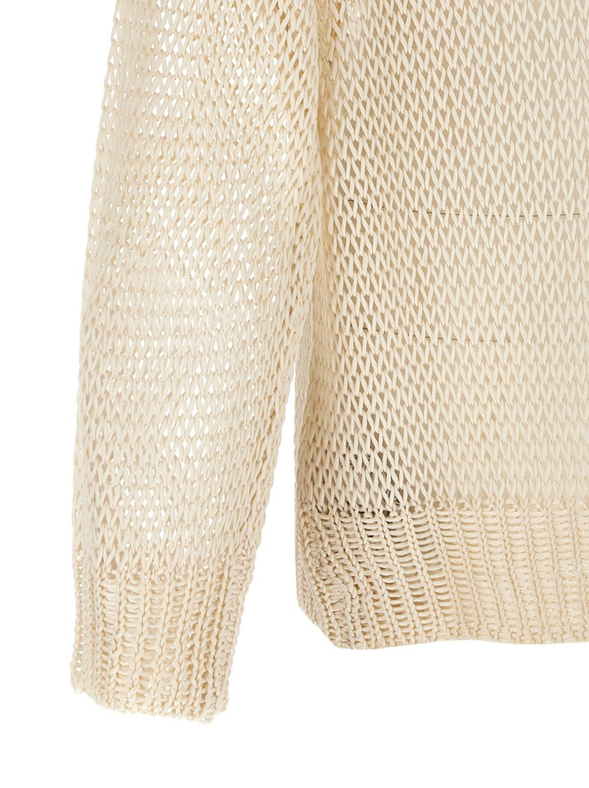 Jil Sander Silk Mesh Sweater With Crew Neck And Dropped Shoulders