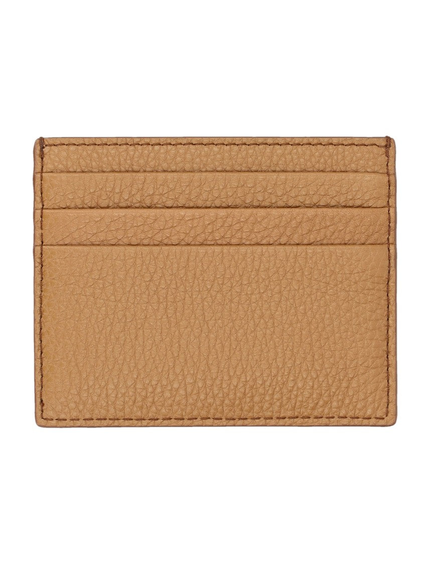 Prada Textured Leather Card Holder With Gold-Tone Emblem