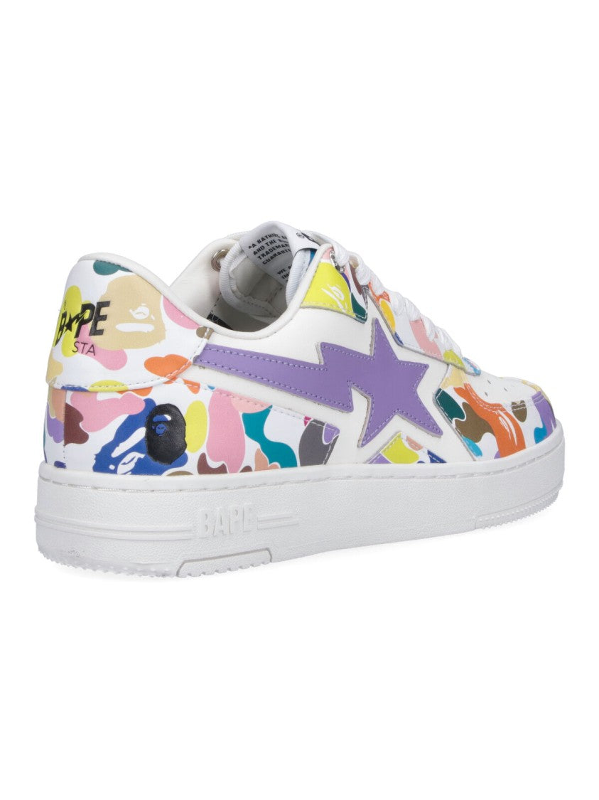 Bape White Multicolor Camouflage Low-Top Star Sneakers